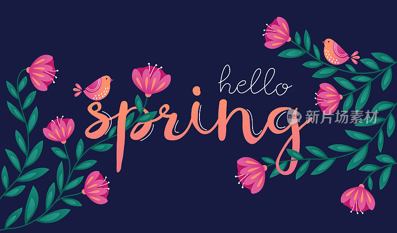 Hello Spring花卉模板